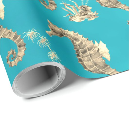 goudzeepaardjes onder het Caraïbisch diep blauw Ze Cadeaupapier (Rol Hoek)