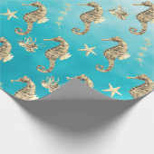 goudzeepaardjes onder het Caraïbisch diep blauw Ze Cadeaupapier (Hoek)