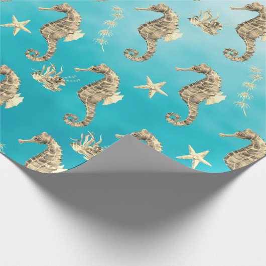 goudzeepaardjes onder het Caraïbisch diep blauw Ze Cadeaupapier (Hoek)