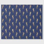 Goudzeepaardjes op donkerblauw/Paars Cadeaupapier (Vlak)