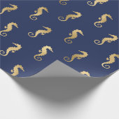 Goudzeepaardjes op donkerblauw/Paars Cadeaupapier (Hoek)