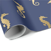 Goudzeepaardjes op donkerblauw/Paars Cadeaupapier (Rol Hoek)