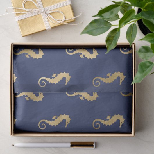 Goudzeepaardjes op donkerblauw/Paarse ontkoppeling Tissuepapier (Geschenk)