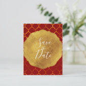 Goudzegel Folie Vurige Rood Indiaans Save the Date Aankondigingskaart (Staand voorkant)
