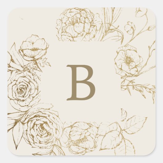 Goudzegel van Floral Cream & Gold Wedding Envelope Vierkante Sticker (Voorkant)