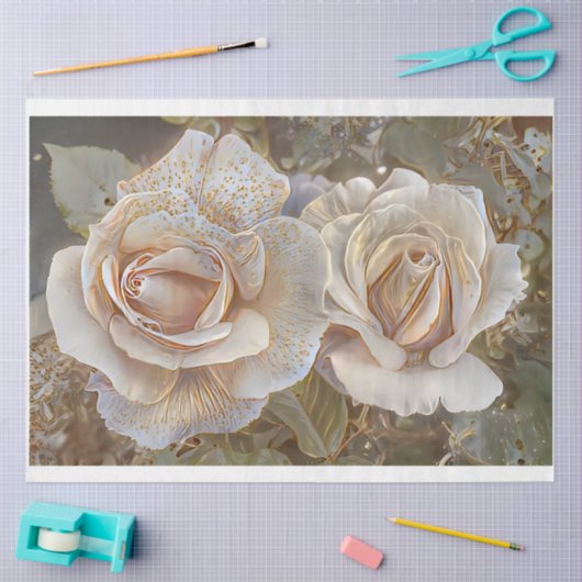 Goudzijde prachtige unieke Rozen Tissuepapier (Craft)