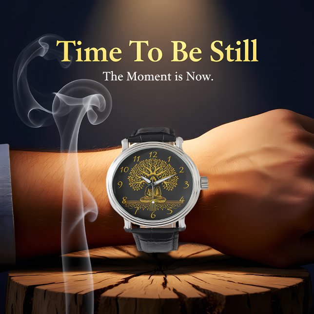 Goudzoekende Boeddha omringd door ingewikkelde bla Horloge (Creator heeft geüpload)