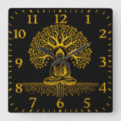 Goudzoekende Boeddha omringd door ingewikkelde bla Vierkante Klok (Voorkant)