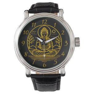 Goudzoekende Boeddha Zittend in Serene Meditatie Horloge
