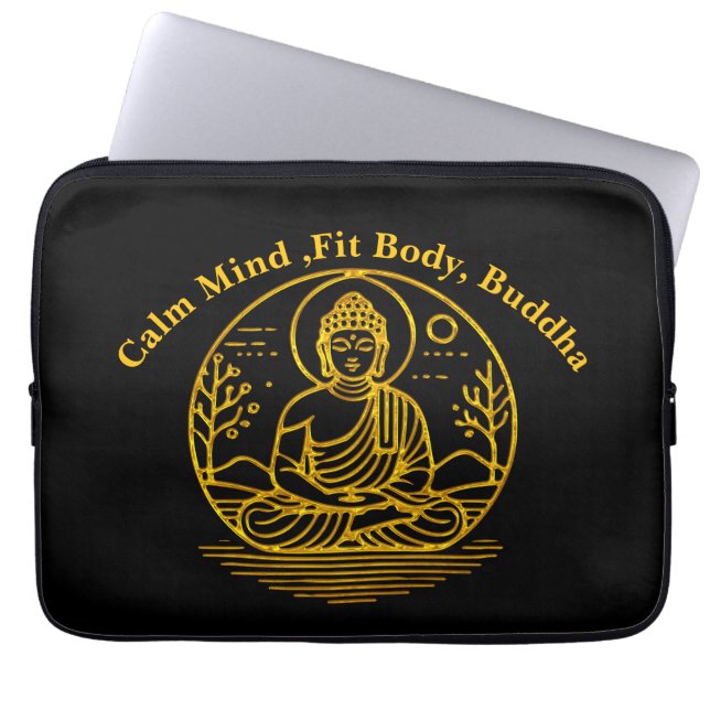 Goudzoekende Boeddha Zittend in Serene Meditatie Laptop Sleeve (Voorkant)