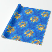 Goudzon op blauw water cadeaupapier (Uitgerold)