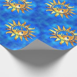 Goudzon op blauw water cadeaupapier