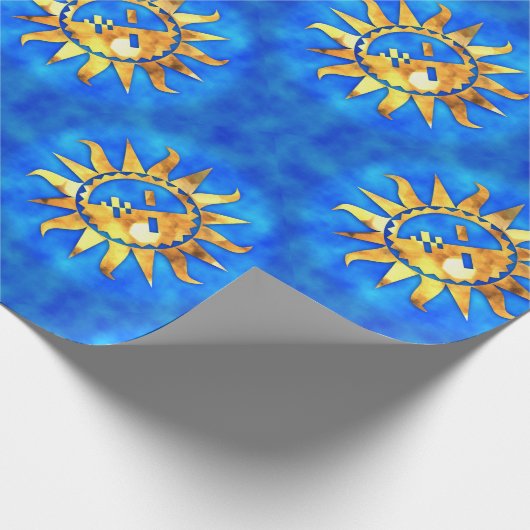 Goudzon op blauw water cadeaupapier (Hoek)