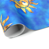 Goudzon op blauw water cadeaupapier (Rol Hoek)