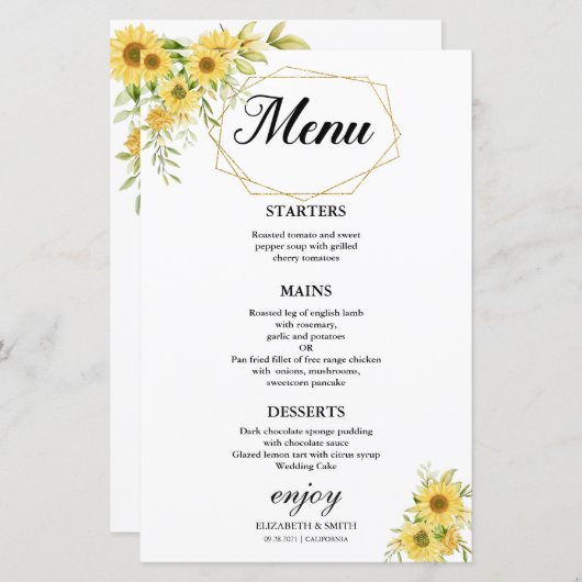 Goudzonnebloem Geometrische Rustische elegante bru (Voorkant / Achterkant)