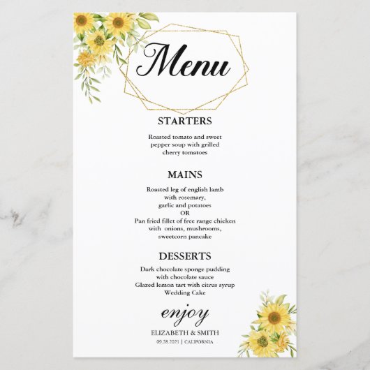 Goudzonnebloem Geometrische Rustische elegante bru (Voorkant)