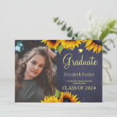 Goudzonnebloemen 2 foto's afstuderen aankondiging (Staand voorkant)