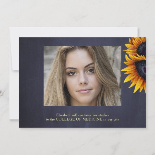 Goudzonnebloemen 2 foto's afstuderen aankondiging (Achterkant)