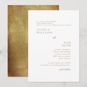 Goudzonnige bride ouders huwelijksuitnodiging kaart
