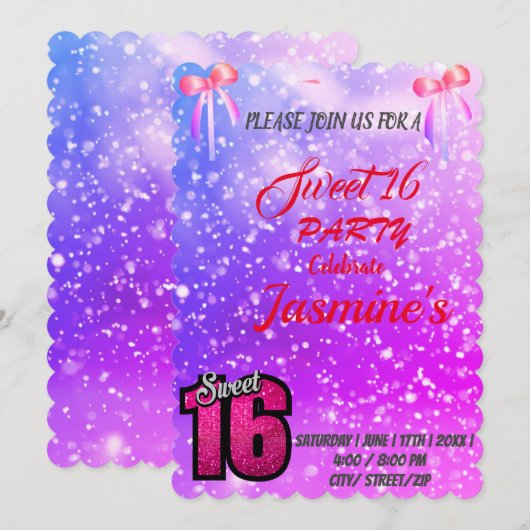 goudzout, zoet 16 Uitnodiging (Voorkant / Achterkant)