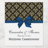  goudzwart Damasblauw schip Wijn Etiket (Enkel label)