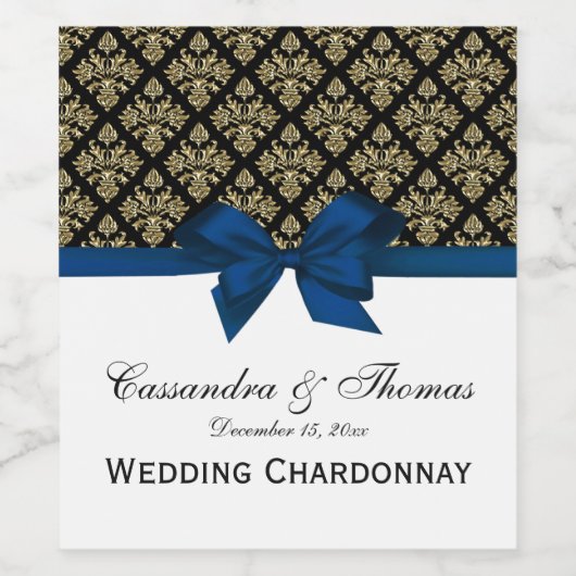  goudzwart Damasblauw schip Wijn Etiket (Enkel label)