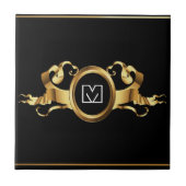 Goudzwarte elegantie met Initialen Tegeltje (Voorkant)