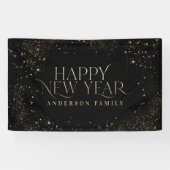 Goudzwarte glitter elegant nieuwjaarster spandoek (Horizontaal)