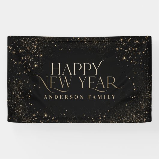 Goudzwarte glitter elegant nieuwjaarster spandoek (Horizontaal)