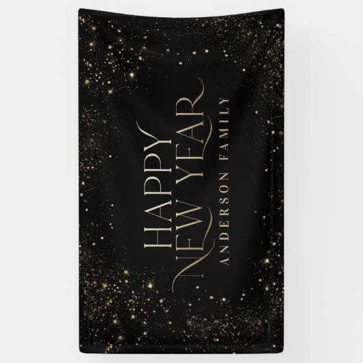 Goudzwarte glitter elegant nieuwjaarster spandoek (Verticaal)