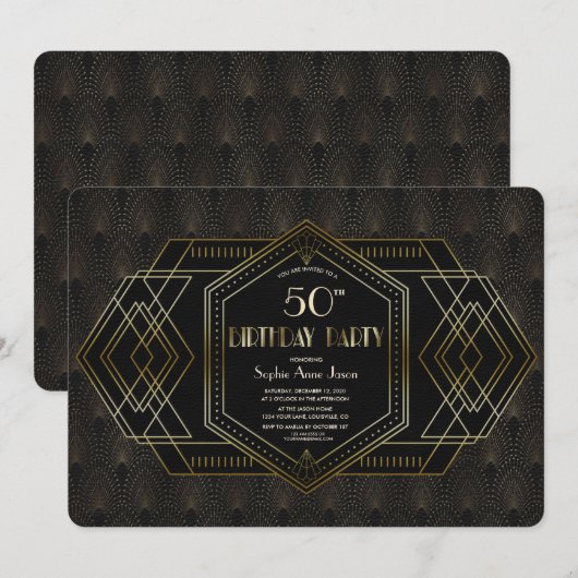 goudzwarte Grote Gatsby Birthday Party Kaart (Voorkant / Achterkant)