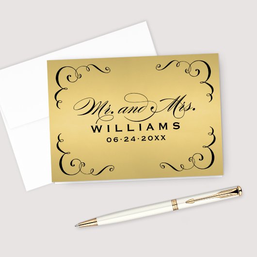  goudzwarte kalligrafie Monogram Weddenschap Bedankkaart