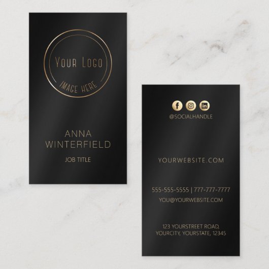 Goudzwarte logo elegante moderne sociale media visitekaartje (Voorkant / Achterkant)
