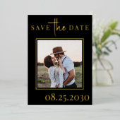 Goudzwarte moderne fotobruiloft met behoud van dat folie uitnodiging (Staand Voorkant)