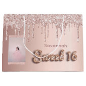 Goudzweet 16 roos glitter, aangepast fotoroze 16e groot cadeauzakje (Voorkant)