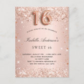 Goudzweet 16 roos glitterstofglazuur uitnodiging briefkaart (Voorkant)