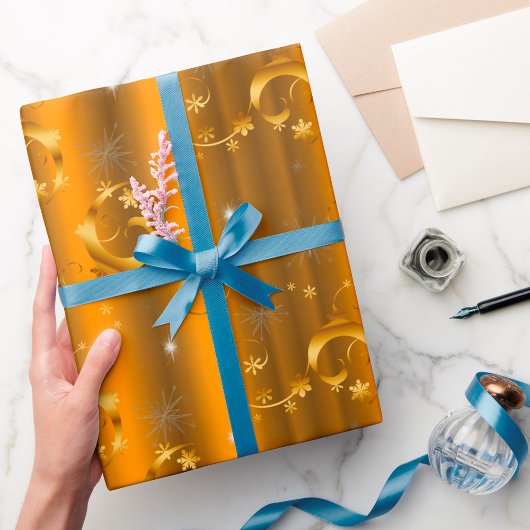Goudzwellen en sterren Luxueuze kerst Cadeaupapier