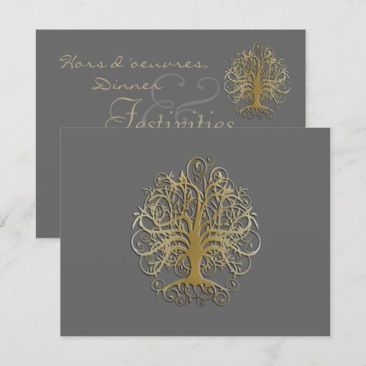 Goudzwijn op grijze bruiloft Kaart #2 (Voorkant / Achterkant)