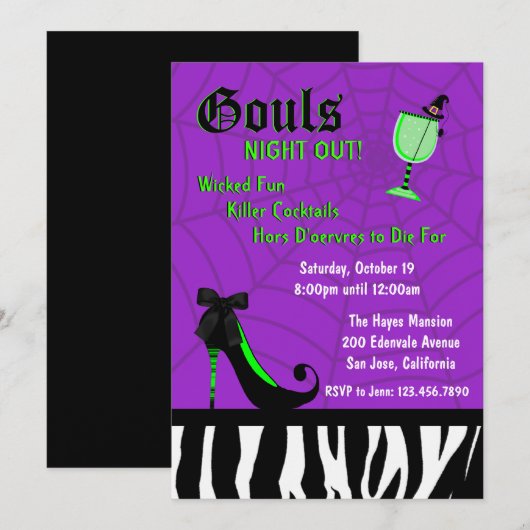 Gouls Night Out Invite [Paars] Kaart (Voorkant / Achterkant)