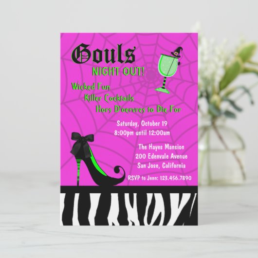 Gouls Night Out nodigt [Roze] uit Kaart (Staand voorkant)