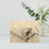 Goun Owl met Early Plum Blossom Woodblock Briefkaart (Staand voorkant)