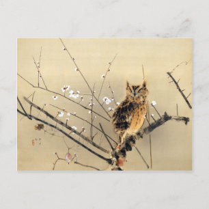 Goun Owl met Early Plum Blossom Woodblock Briefkaart