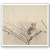 Goun Owl met Early Plum Blossom Woodblock Sticker (Voorkant)
