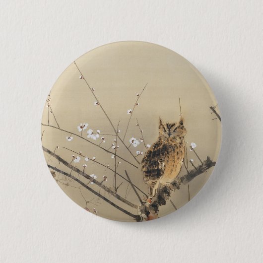 Goun's Owl and Early Plum Blossom Ronde Button 5,7 Cm (Voorkant)
