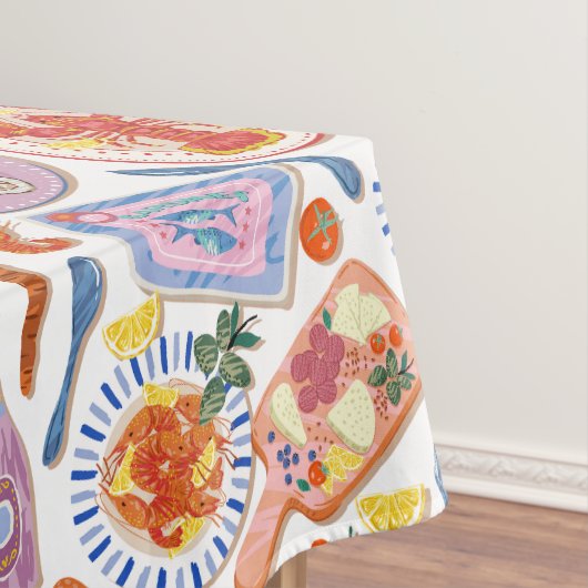 Gourmet Bites Food Pattern Pastel Kitchen Tafelkleed (Voorbeeld)