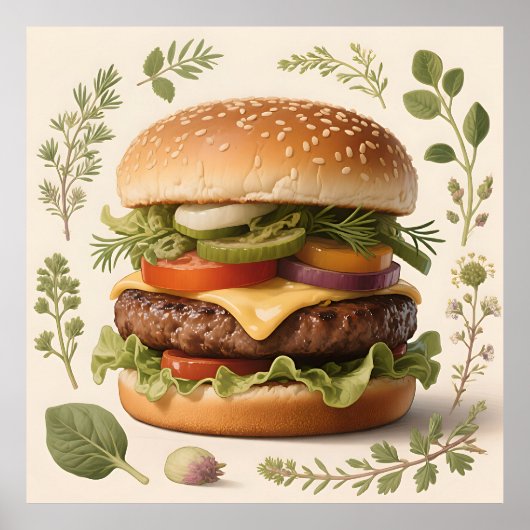 Gourmet Cheeseburger Illustratie Poster (Voorkant)