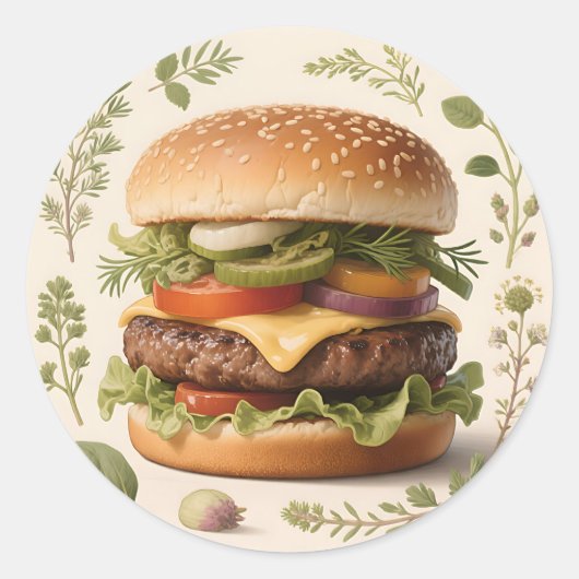 Gourmet Cheeseburger Illustratie Ronde Sticker (Voorkant)