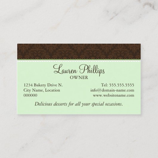 Gourmet Cupcake in Mint Bakery Visitekaartje (Achterkant)