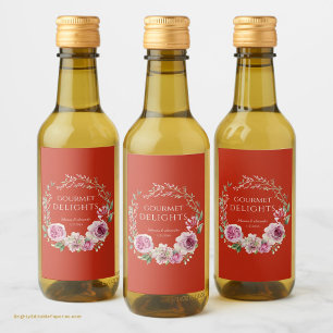 Gourmet Delights Elegant Bloom Waterverf Bloemen Wijn Etiket