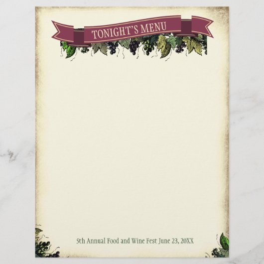 Gourmet food and wine prosting menu letterhead (Voorkant)